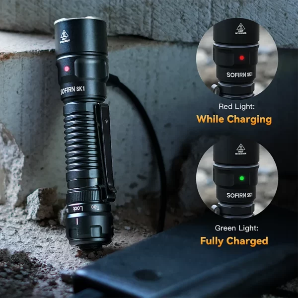 Sofirn SK1 Lanterna tática 479m 1300LM EDC recarregável SFT25R LED Spotlight Tocha com interruptor traseiro e interruptor rotativo - Imagem 4