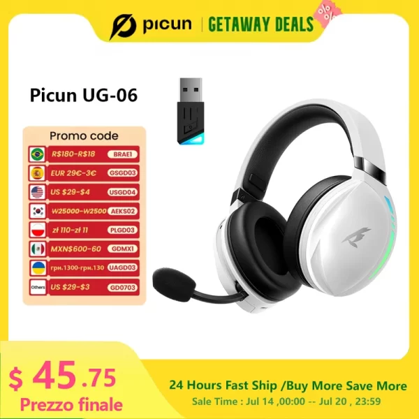 Kofire UG-06 Gaming Headset Baixa Latência 2.4G Bluetooth Fones de ouvido sem fio com microfone RGB luz gradiente com fio para PC PS5 Switch