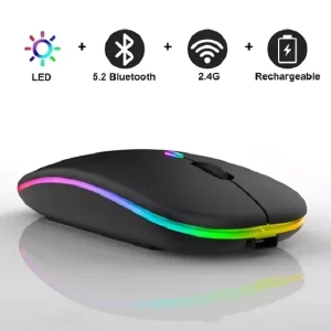 Mouse Sem Fio Recarregável com LED RGB para Home Office