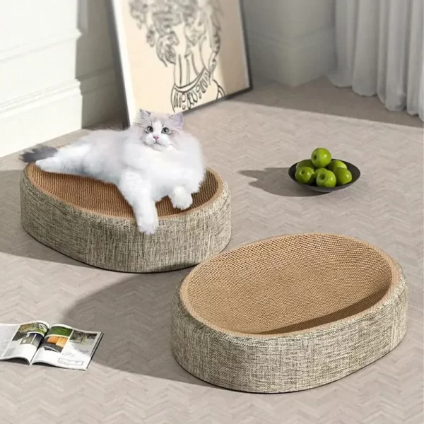 Placa de arranhar para gatos, resistente ao desgaste, sisal, tecido, cama para gatos, 2 em 1, almofada oval para arranhar gatos, tapete de dormir para animais de estimação