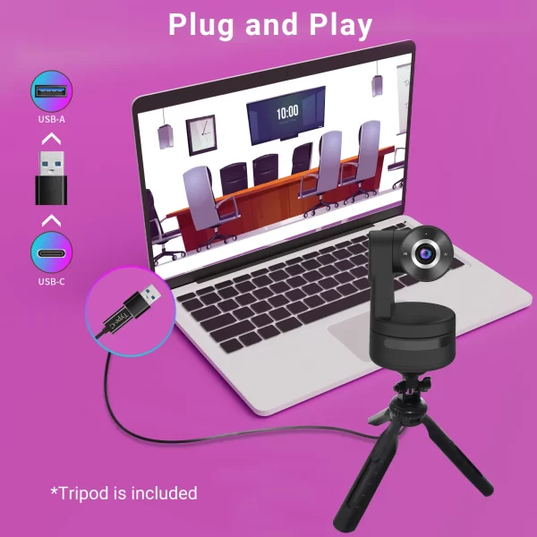 Função AI 4K PTZ Webcam com câmera de microfones Zoom digital 3X Foco de trilha automática para transmissão viva do YouTube Online Meet Video Camera - Imagem 5