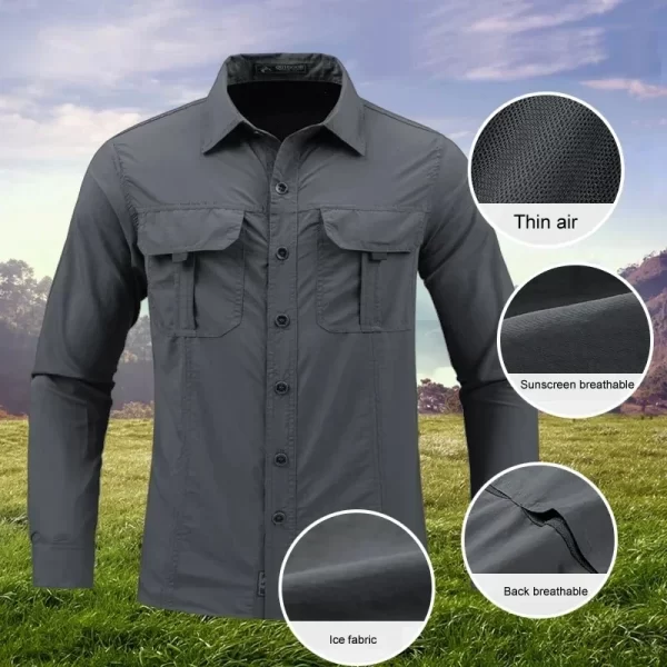 Homens verão tático camisas de manga comprida eua quente ao ar livre multi-bolso exército verde à prova dwaterproof água verão acampamento pesca carga camisas - Imagem 3