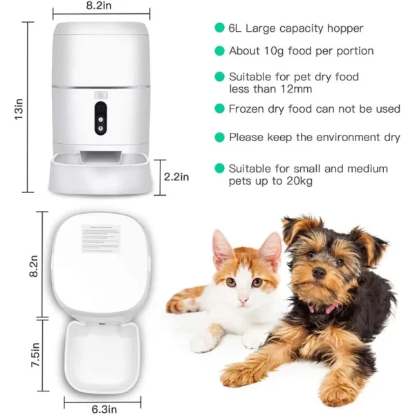Tuya-Alimentador automático para animais com aplicativo inteligente, adequado para cães e gatos de pequeno e médio porte, dispensador de alimentos, alimentação remota - Imagem 6