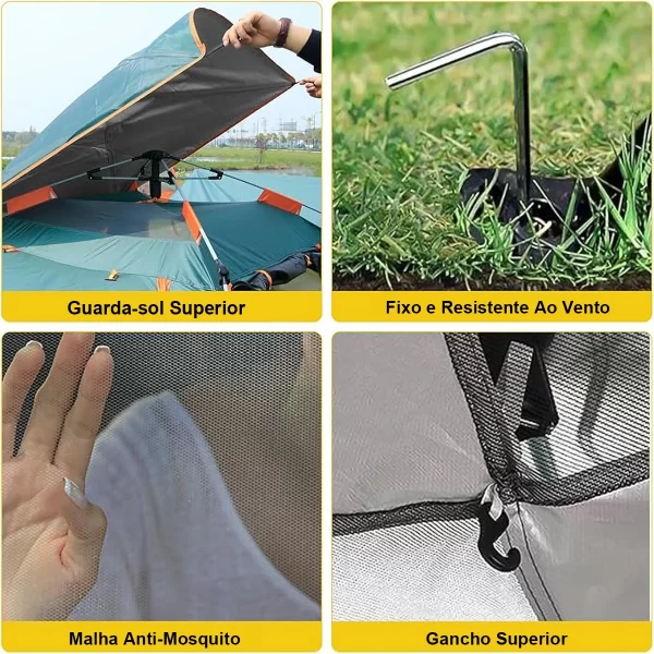 Barraca de Automática Portátil com Carring Bag,Rainfly Ao Ar Livre,para Caminhadas Acampamentos 4 Pessoa - Imagem 6
