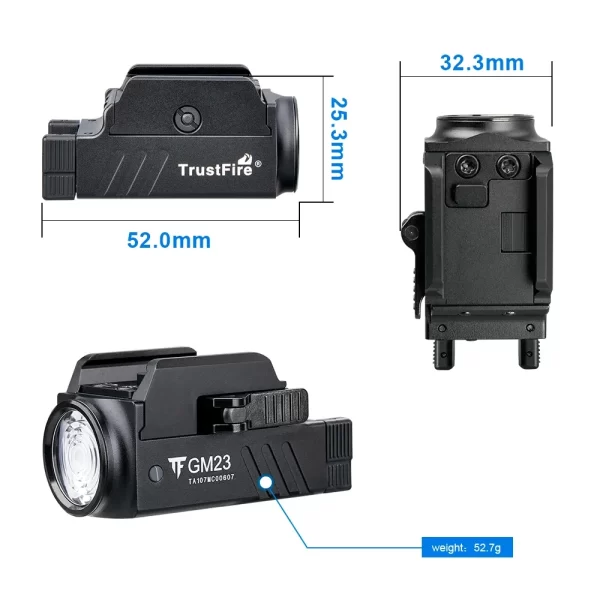 Lanterna LED tática TrustFire GM23 800 lúmens GL0ck Lanterna recarregável USB montada em trilho leve - Imagem 6