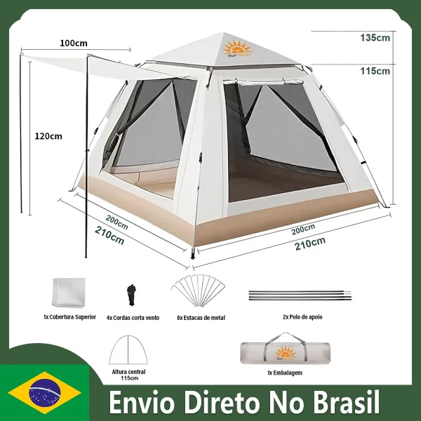 Barraca de Automática Portátil com Carring Bag,Rainfly Ao Ar Livre,para Caminhadas Acampamentos 4 Pessoa