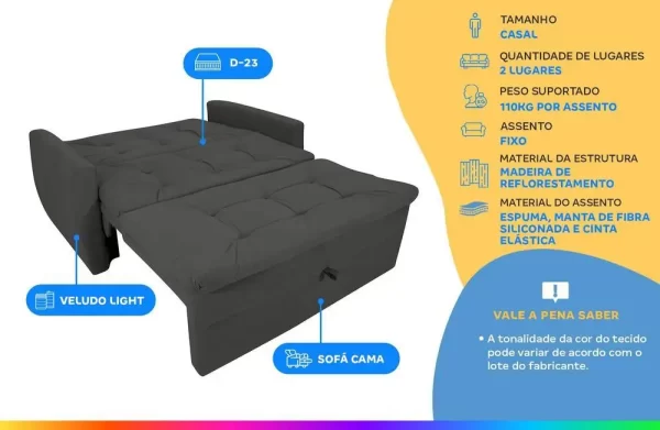 Sofá-cama Casal 2 Lugares Reclinável Veludo Matrix Meg - Imagem 2