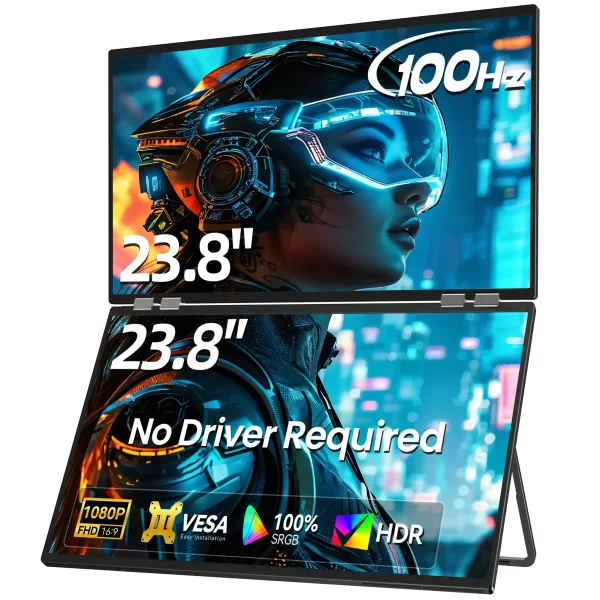 UPERFECT 23,8" Monitor duplo 100Hz USB-C HDMI Extensor de tela portátil para jogos Laptop 1080P HDR para Windows Mac Android IOS Phone PS4/Switch/Xbox