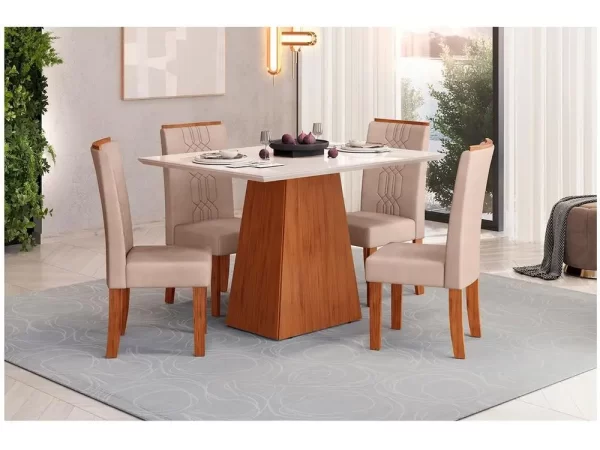 Mesa de Jantar 4 Cadeiras Retangular Freijo e Off DJ Móveis Copenhague