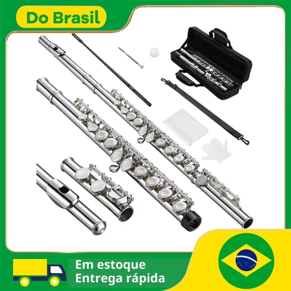 Instrumento de flauta chave C de célula fechada 16, adequado para iniciantes e jogadores avançados, equipado com kit de limpeza de flauta