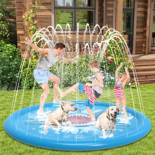 Sprinkler Piscina Inflável de Tubarão 170cm Crianças Jogar Tapete De água Verão Brinquedo - Imagem 5
