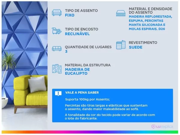 Sofá-cama Casal 3 Lugares Reclinável Suede Matrix Donna - Imagem 2
