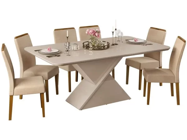 Mesa de Jantar 6 Cadeiras Retangular Off White e Saara DJ Móveis Firenze - Imagem 3