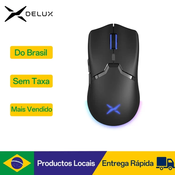 Delux M800 RGB Mouse para jogos sem fio Bluetooth PAW3395 26000DPI Ratos recarregáveis ergonômicos programáveis para PC laptop Gamer