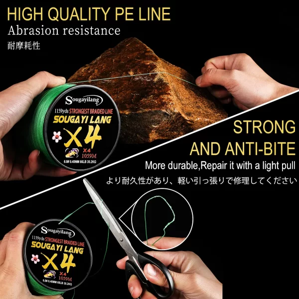 Sougayilang-linha de pesca trançada, tudo para água salgada, pesca marítima, Multifilament PE, 4X, 100 m, 300m, 5 cores, 66LB - Imagem 4