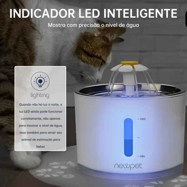 Newpet Bebedouro automático para gatos e animais de estimação de 2,4 litros com LED elétrico USB para cães e gatos bebedouro automático para animais de estimação - Imagem 5
