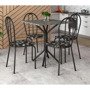 Mesa de Jantar Quadrada com 4 Cadeiras Preta