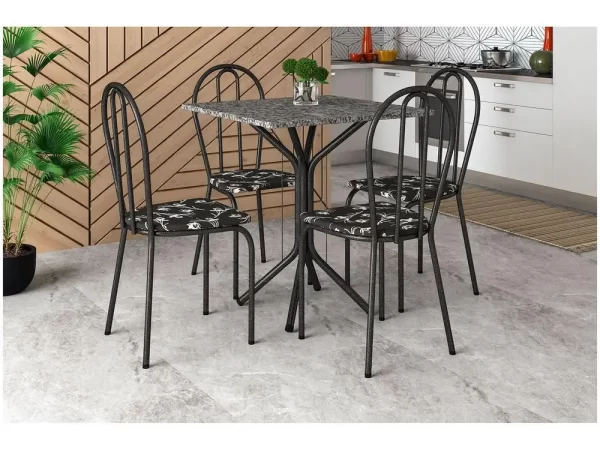 Mesa de Jantar 4 Cadeiras Quadrada Preto