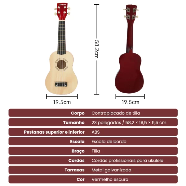 Ukulele Acústico Basswood com Nylon 4 Cordas, Guitarra Baixo, Instrumento Musical para Jogadores Iniciantes, Mini Ukulele, 23" - Imagem 6