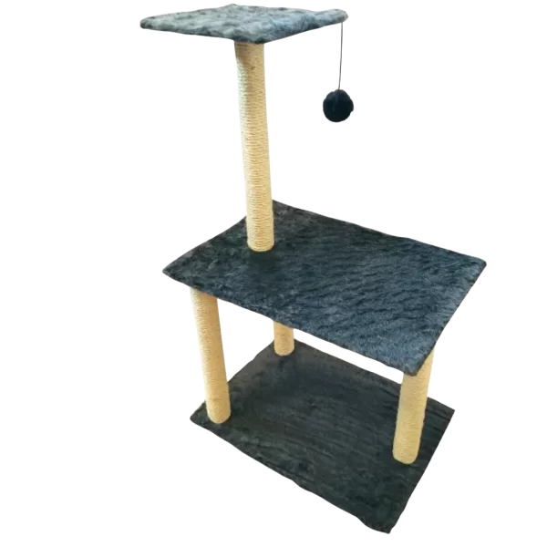 Arranhador Para Gatos Poste Sisal 3 Bases Brinquedo Bolinha Cinza - Imagem 5