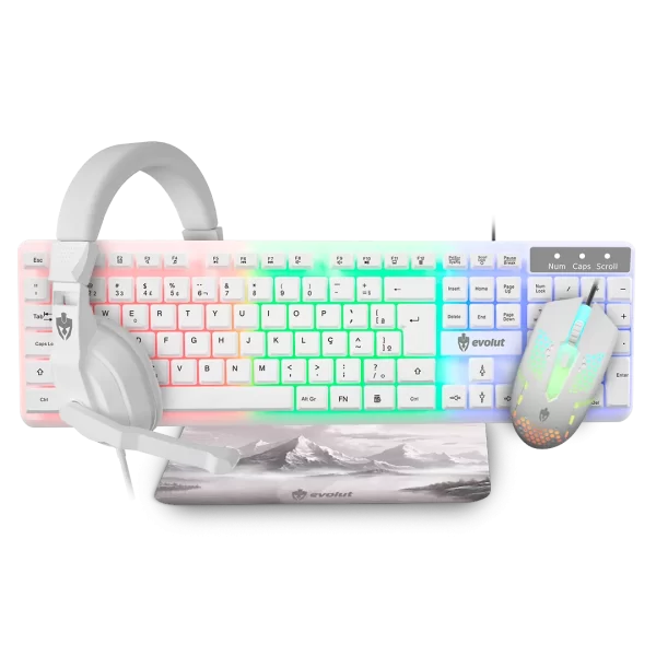 COMBO GAMER STARTER BRANCO (TECLADO+MOUSE+FONE+MOUSEPAD) – EVOLUT