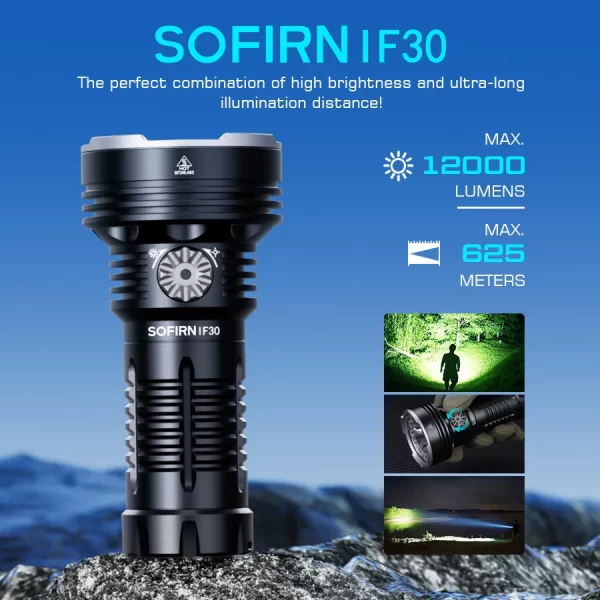 Sofirn IF30 Poderosa Lanterna EDC recarregável USB C IPX8 à prova d'água 32650 12000lm SFT40 Lâmpada Tocha portátil