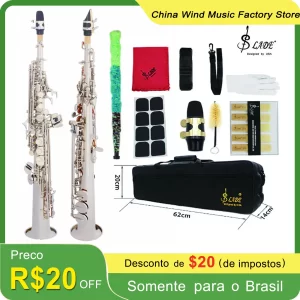 Saxofone Soprano Prateado Bb Profissional com Estojo