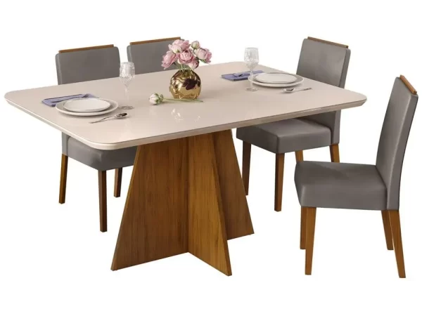 Mesa de Jantar 4 Cadeiras Retangular Off White e Lunar DJ Móveis Siena