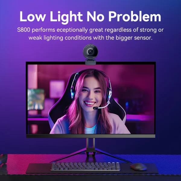Câmera Web 4K UHD com sensor Sony e microfones duplos com cancelamento de ruído - EMEET S800: Qualidade de imagem e áudio para videochamadas e transmissões ao vivo com HDR Câmera USB para streaming. - Imagem 2