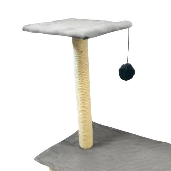 Arranhador Para Gatos Poste Sisal 3 Bases Brinquedo Bolinha Cinza - Imagem 3