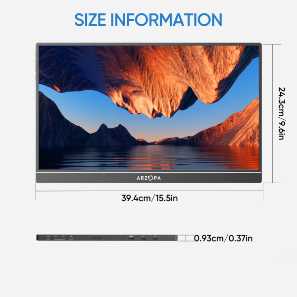 [produto no brasil ]ARZOPA Monitor portátil de 17,3 polegadas 1080P FHD 100% sRGB, tela IPS 16:9, corpo de metal, com mini HDMI tipo C, alto-falantes, para Mac /Laptop/PC/Xbox/Switch/PS, segunda tela externa, novo A1M - Imagem 6
