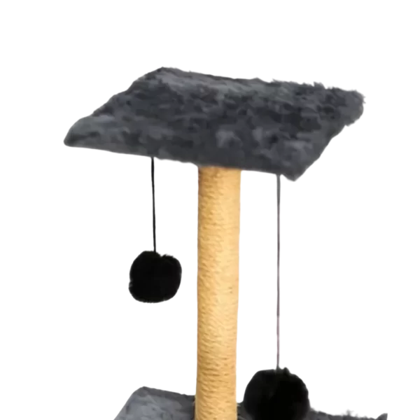Arranhador Para Gatos Poste Sisal 2 Bases Brinquedo Bolinha Cinza - Imagem 3