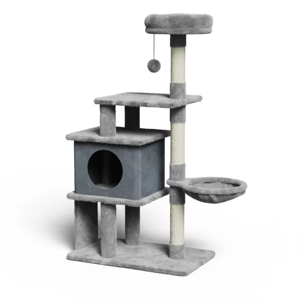 Newpet Árvore para gatos grande com vários níveis Prateleira de madeira para escalada Estrutura para arranhador Posto de arranhadura Pilar de sisal Plataforma de salto para moer as patas Torre de poleiro - Imagem 5