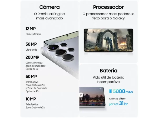Samsung Galaxy S25 Ultra 5G 256GB Galaxy AI Titânio Preto 6,9" 12GB RAM Câm. Quádrupla 200+50+10+50MP Bateria 5000mAh Dual Chip - Imagem 4