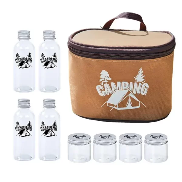 Frascos de tempero 8 pçs conjunto de garrafas de tempero ao ar livre piquenique tempero frascos conjunto recipientes claros com saco para pesca acampamento churrasco