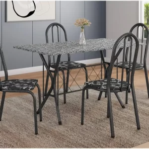 Mesa de Jantar Retangular com 4 Cadeiras Preto Artefamol Ravena