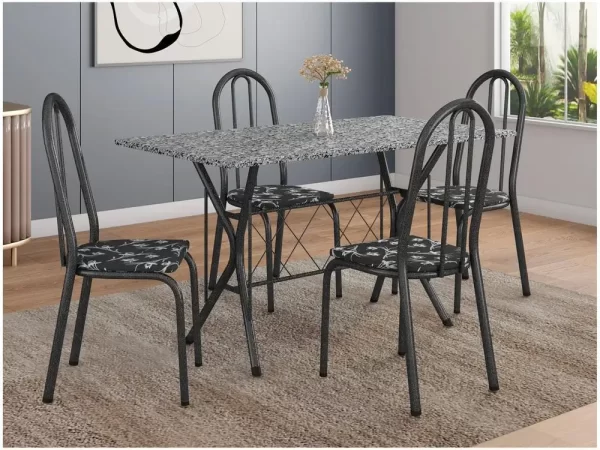 Mesa de Jantar 4 Cadeiras Retangular Preto Artefamol Ravena