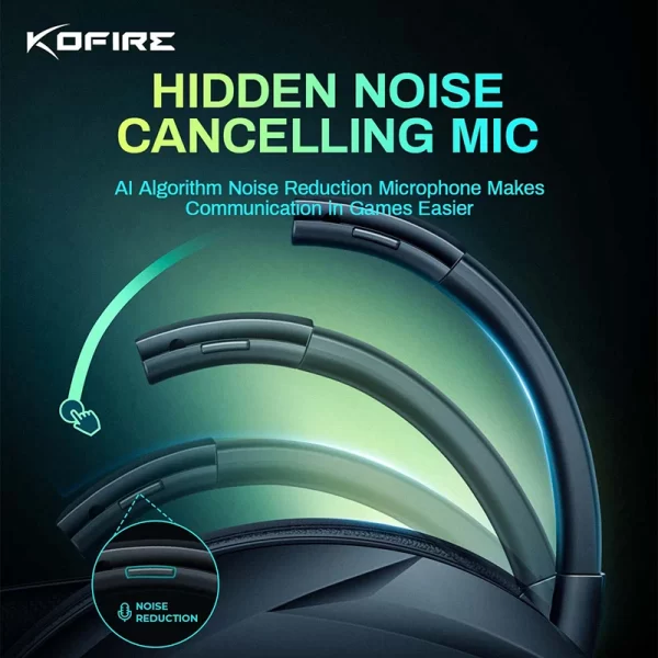 Kofire UG-06 Gaming Headset Baixa Latência 2.4G Bluetooth Fones de ouvido sem fio com microfone RGB luz gradiente com fio para PC PS5 Switch - Imagem 4