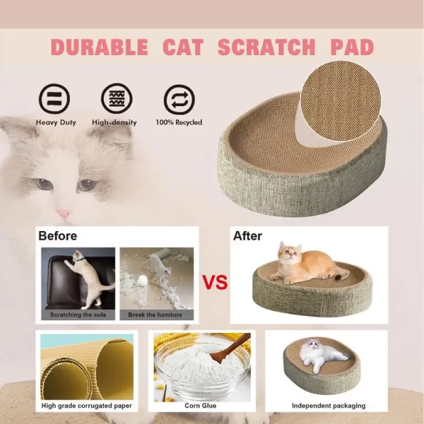 Placa de arranhar para gatos, resistente ao desgaste, sisal, tecido, cama para gatos, 2 em 1, almofada oval para arranhar gatos, tapete de dormir para animais de estimação - Imagem 4