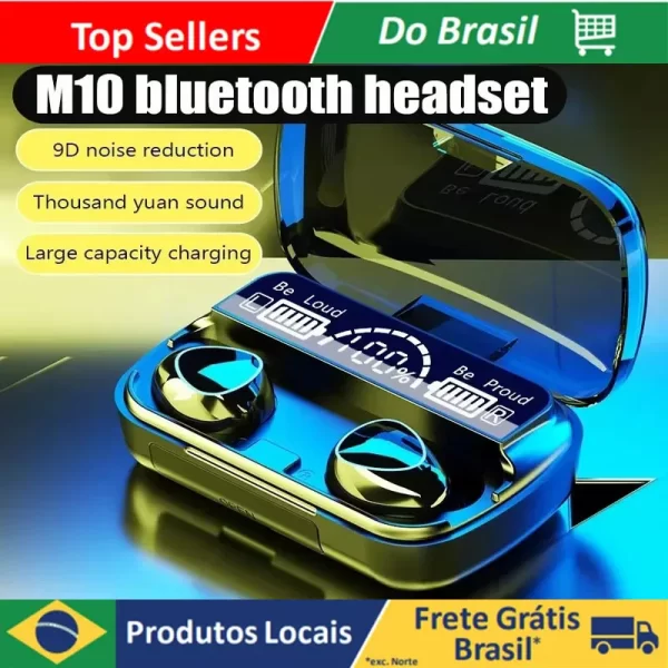 M10 fones de ouvido Bluetooth com microfone, caixa de carregador de fone de ouvido, fones de ouvido sem fio,tela de exibição LED
