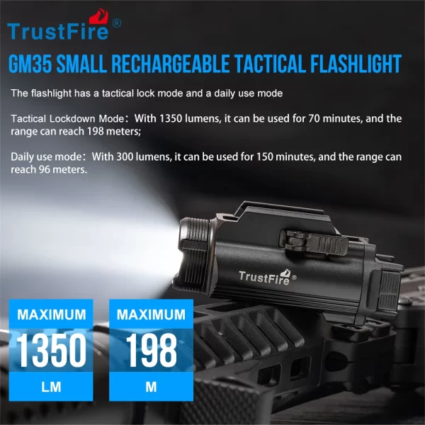 [Em estoque]Trustfire GM35 Lanterna Tática 1350 Lumen tipo c usb recarregável armas de luz Tocha para Gl0ck Picatinny - Imagem 3