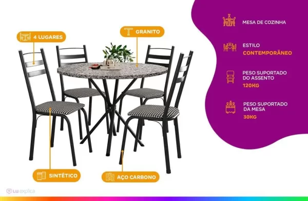 Mesa de Jantar 4 Cadeiras Redonda Artefamol América Capri - Imagem 2