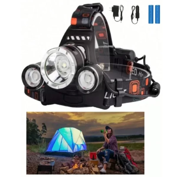 LED zoom farol lanterna impermeável recarregável ao ar livre camping farol caça farol tocha farol de pesca