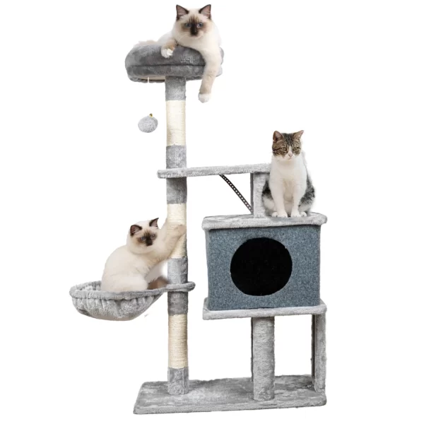Newpet Árvore para gatos grande com vários níveis Prateleira de madeira para escalada Estrutura para arranhador Posto de arranhadura Pilar de sisal Plataforma de salto para moer as patas Torre de poleiro - Imagem 6