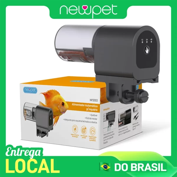 Alimentador automático para peixes Newpet, temporizador inteligente, dispensador automático de comida para peixes com bateria, fácil instalação para alimentação de aquários e tanques de peixes