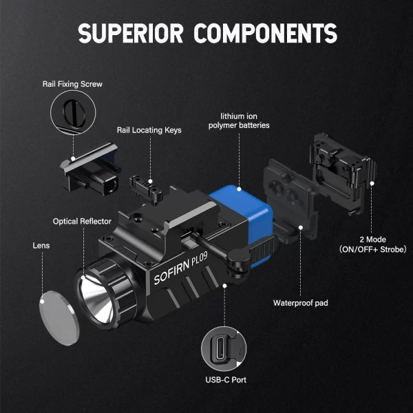 Lanterna tática SOFIRN PL09 SST40 luz LED 1600lm recarregável peso leve alto lúmen com modo estroboscópico - Imagem 2