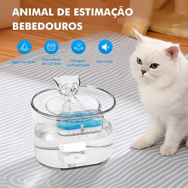 Fonte de água para gatos, filtro automático, bomba de água silenciosa, dispensador de água para cães e gatos