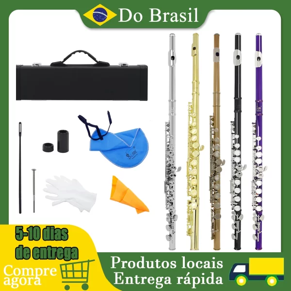 SLADE 16 Buracos Flauta C Chave Fechada Flauta de Prata Cuproníquel Instrumentos de Sopro Profissionais Kit de Flauta para Iniciantes Com Caixa