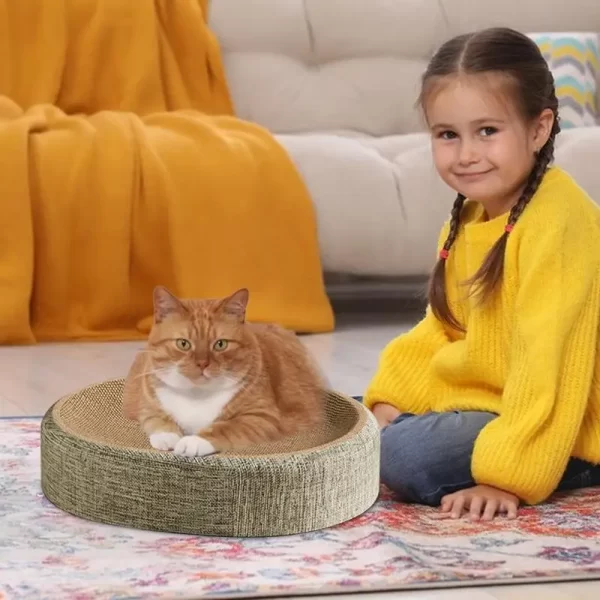 Placa de arranhar para gatos, resistente ao desgaste, sisal, tecido, cama para gatos, 2 em 1, almofada oval para arranhar gatos, tapete de dormir para animais de estimação - Imagem 2