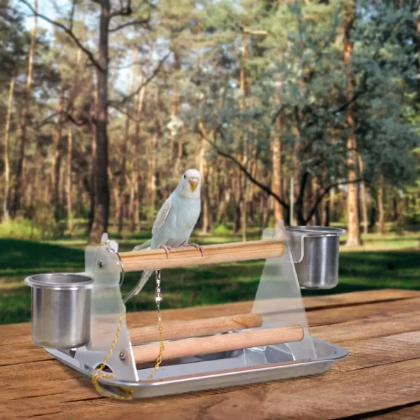 Pássaro suporte de jogo tripé e copo de alimentação para pássaro animal de estimação pássaro treinamento suporte com copos alimentação papagaios parque infantil poleiro pássaro - Imagem 5